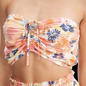 NWT Roxy Island Hops Floral Print Shirred Halter Crop Top